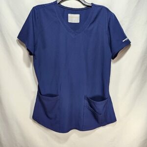 Skechers by Barco Womens Scrub Top Navy Blue Size Medium Stretch Medical Uniform